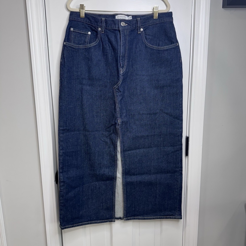& Other Stories Denim Midi Skirt Womens 12 Blue Front Slit Straight Jean Skirt